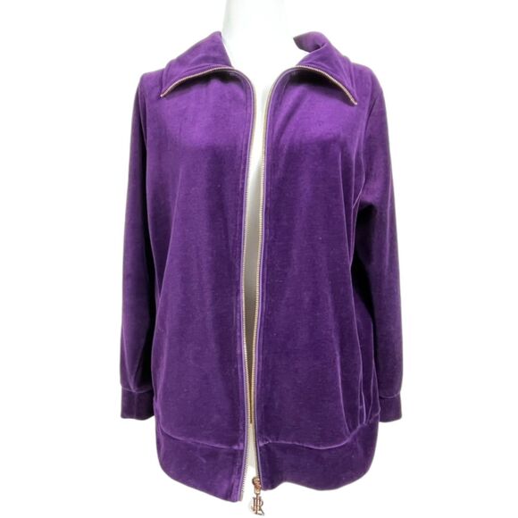 LAUREN RALPH LAUREN LRL Women Tracksuit Jacket Size 1X Velvet Velour Zip Purple - Picture 16 of 16